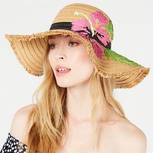 BETSEY JOHNSON tropical hibiscus wide brim hat